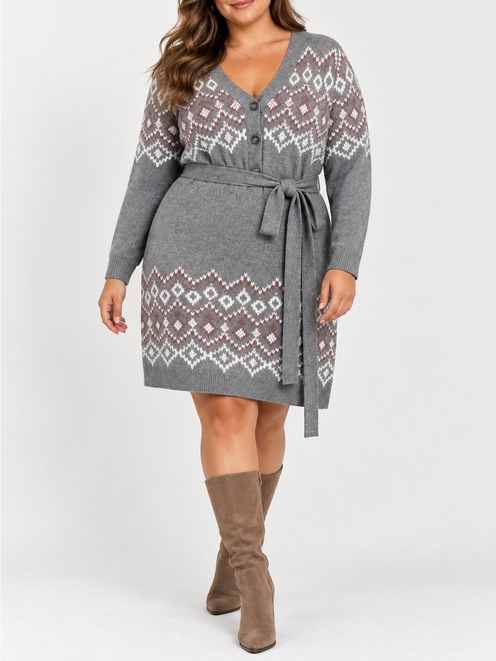 Lucky Brand NWT Fair Isle Grey Diamond Sweater Dress Size 1X